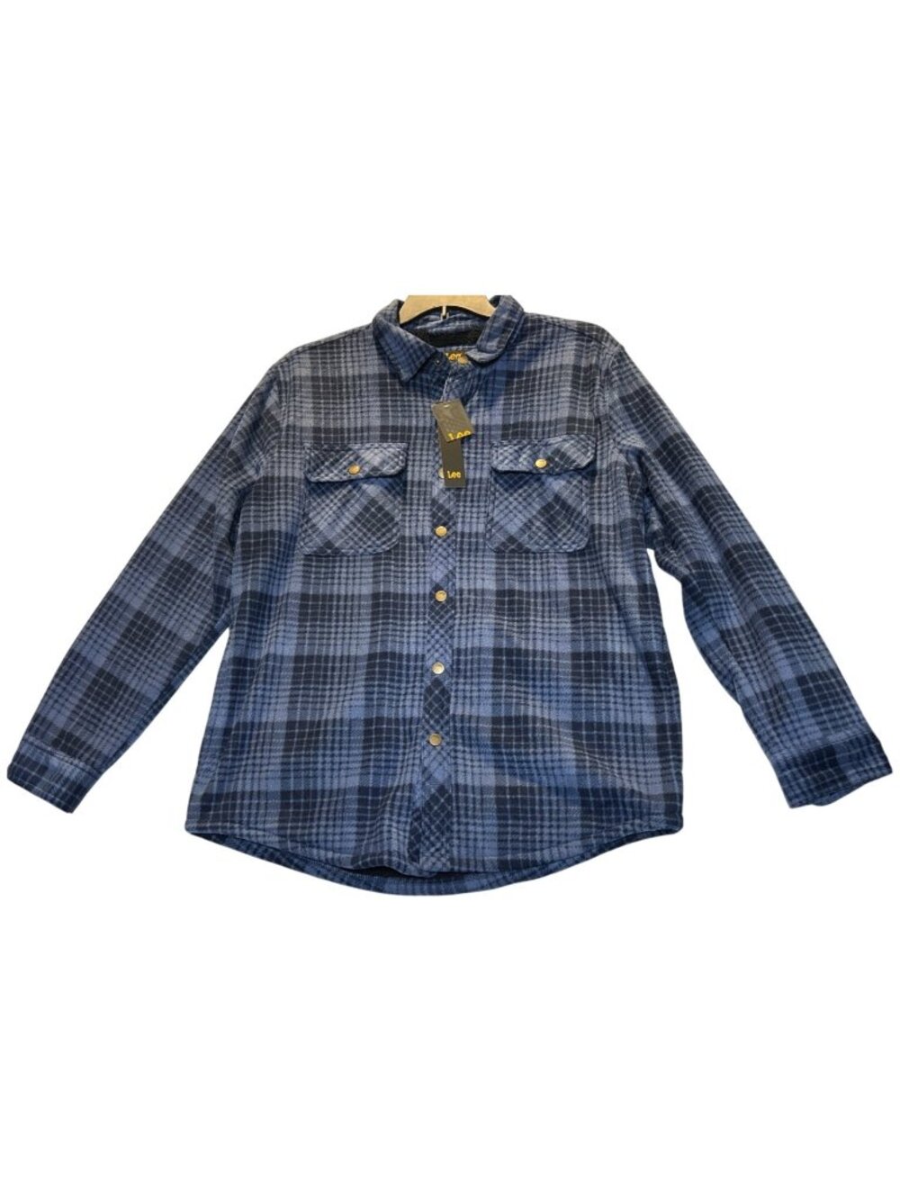 Lee Mens Size L Blue Plaid Sherpa-Lined Fleece Snap-Up Shacket